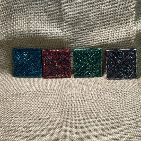 Handcrafted Glass Mosaic Square Coasters Set Of 4 - Picture 1 of 4